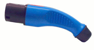 Blauwe stekker voor elektrische auto die roteert